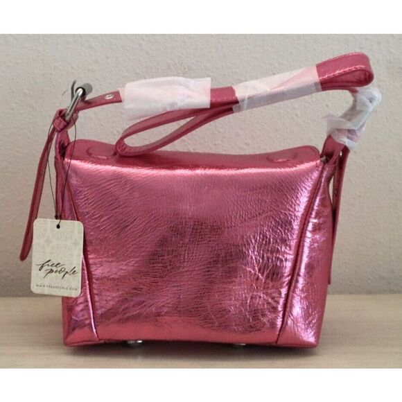 Free People OB1958000 Sangria Sunrise Metallic Pink Leather Sabi Shoulder Bag - Picture 1 of 9